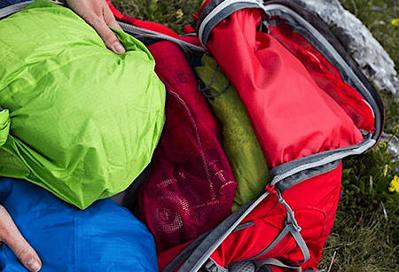tent inside backpack