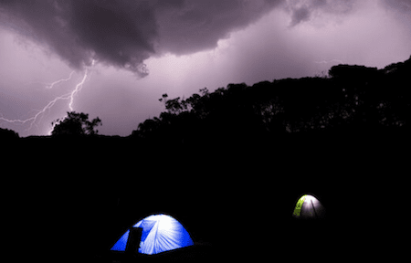 thunderstorm and tent