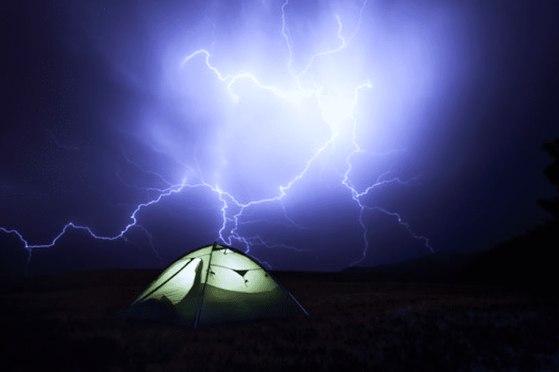 what to do if stuck in tent during thunderstorm